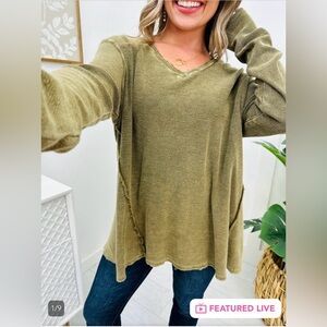 Easel Mineral Wash Thermal Waffle Knit Tunic Top